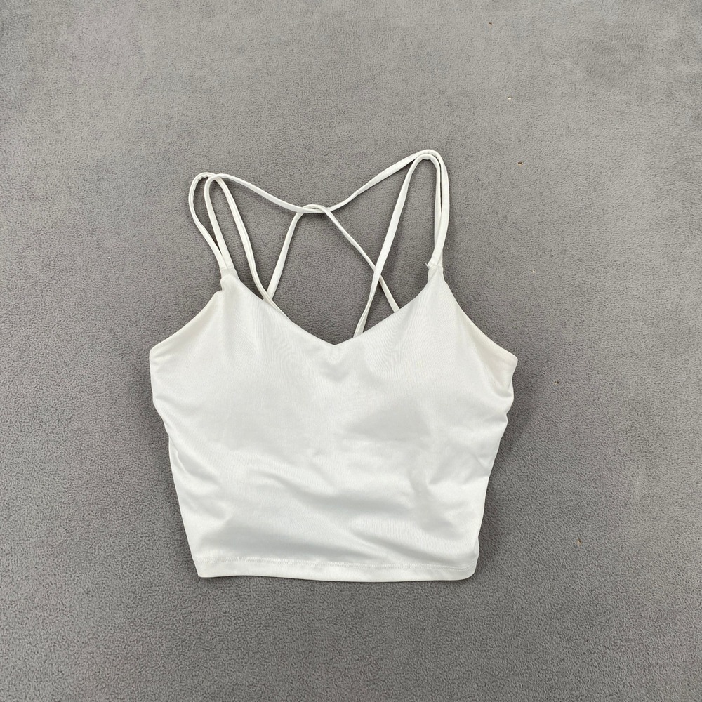 Old Navy Active PowerPress White Strappy Caged Back Sports Bra Longline Small